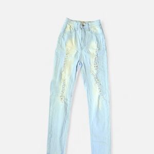 Aphrodite High Rise Light Blue Jeans | Distressed Rips | Junior Size 1